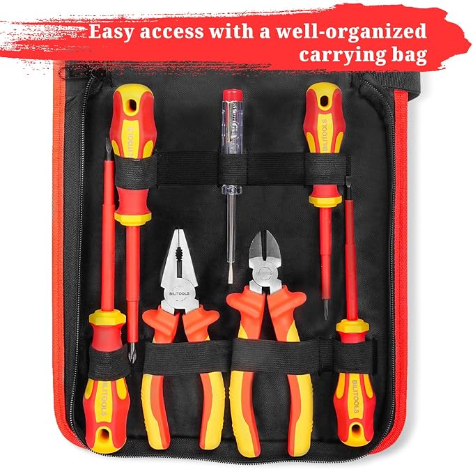 BILITOOLS 1000V Insulated Electrician Screwdriver & Pliers Set - 7pcs Electrical Tools Kit with Magnetic Phillips, Slotted Screwdrivers, VDE & GS Certified