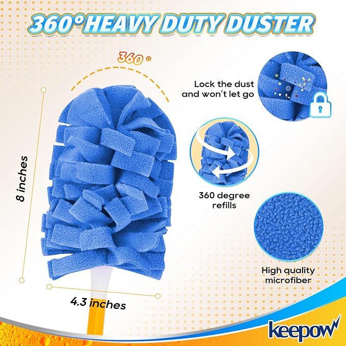 KEEPOW 4Pcs Fleece Heavy Duty Duster Refills Compatible with Swiffer Hand | Reusable Duster Refills with 360 Degree Fleece for Ceiling Fan & Cleaning, Heavy Duty, Handle Not Included, 4 Pack