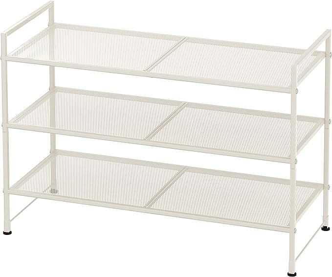 Simple Houseware 3-Tier Stackable Mesh Shoe Rack, White | 9 Pairs of Shoes Storage Organizer for Closet, Entryway, Garage & Corridor