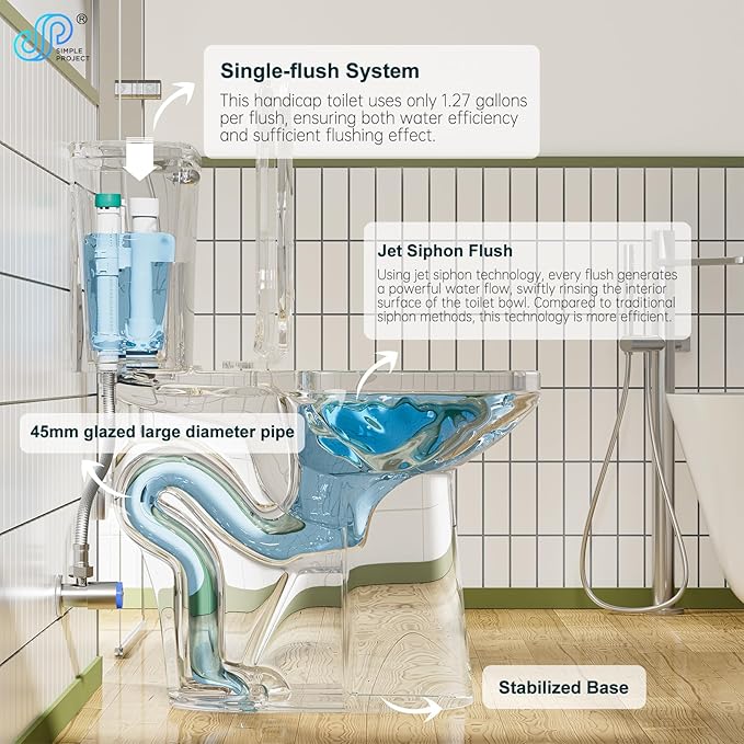 Simple Project 21" Elongated Extra Tall Toilets, Standard 12" Rough in Bathroom Toilet & Powerful Single Flush 1.28gpf High Toilet With Comfortable Soft Closing Seat, Ideal for Seniors, Handicap, Tall