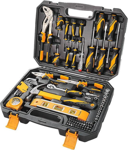 TOLSEN 89-Piece Tool Set Home Tool Kit, Household Screwdriver Set with Hammer, Drill Bits, Ratchet, Hex Key, Tape Measure, Plastic Toolbox Storage Case for Home Mechanic Auto Repair