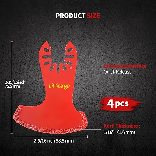 4 Pcs Diamond Oscillating Blades, Swing Diamond Multitool Saw Blades for Grout Removal, Flush Cut, Cleaning Mortar