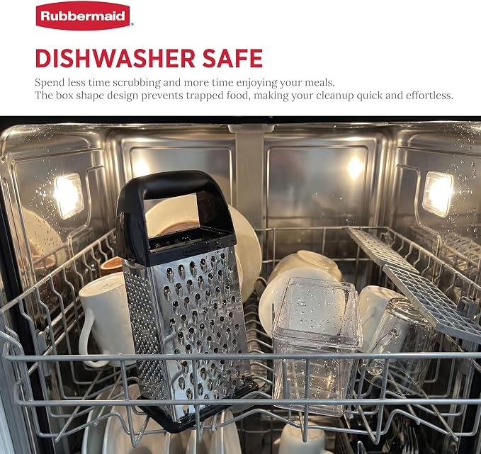 Rubbermaid EZ Grip Box Grater, Stainless Steel Cheese Grater & Container - BPA Free Multi-Surface Cheese Shredder & Food Grater for all Vegetables | Graters for Kitchen -Non-Slip Base, Dishwasher Safe