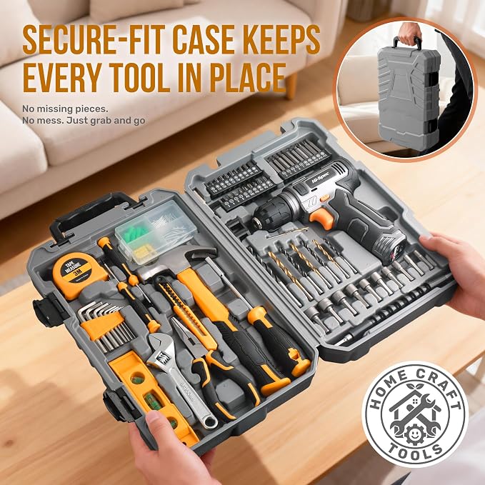 Hi-Spec Tool Kit with 8V Cordless Drill Set with Toolbox for Home DIY | Complete DIY Tool Set, Essential Everyday Home Repair & Maintenance, USB Rechargeable Electric Drill, Compact Toolbox Case