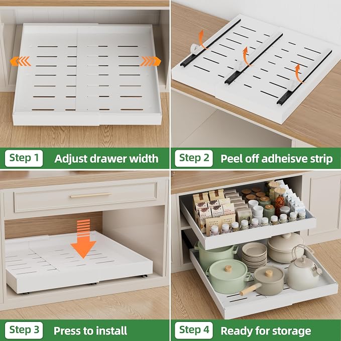 PAKETA 2 Pack Expandable Pull Out Cabinet Organizer,21" Deep | Pull Out Drawers for Cabinets with width from 12" to 20",Sliding Drawers for Cabinets with Upgrade 3 Slide Rails,hold 65 lbs