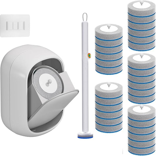 Disposable Toilet Brush and Holder Set with 30 Bowl Wand Cleaners Refill Pads, Bathroom Wall Mounted Toilet Bowl Cleaners Kit, Suitable for Toilets, bathrooms, and RVs.