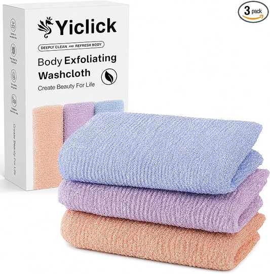 3 PCS Exfoliating Washcloth Towels - Exfoliating Body Scrubber Exfoliator, Back Scrubber for Shower Bath Use, Japanese & Korean Scrub Wash Cloths, Loofah Lufa Sponge Washer for Women Men