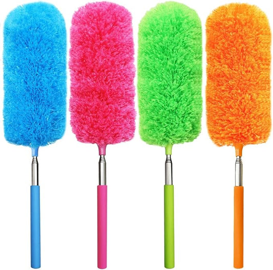 4 Pcs Washable Microfiber Feather Duster, with Extendable Pole and Bendable Head, Microfibre Cleaning Tool for Cleaning Office, Car, Computer, Furniture, Sofa, Blue,green,orange,red