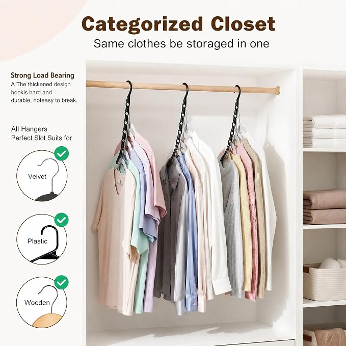 HOUSE DAY Closet Organizers and Storage 8 Pack - Black, Saving Closet Space | with 5 Holes for Daily Clothes Storage, Multifunctional and Cascading Home Essentials, Small Closet Organizer for Storage