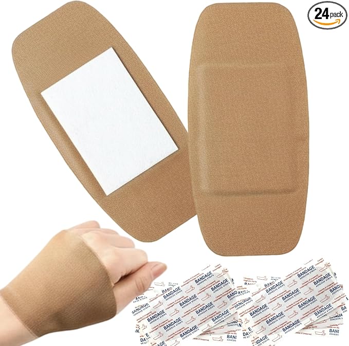 Geiserailie 24 Pcs Extra Large Flexible Adhesive Bandages 6 x 3 Inch Sterile Fabric Bandages with Non-Stick Pad Latex Free Painless Removal for Wound Care and First Aid(Rectangle)