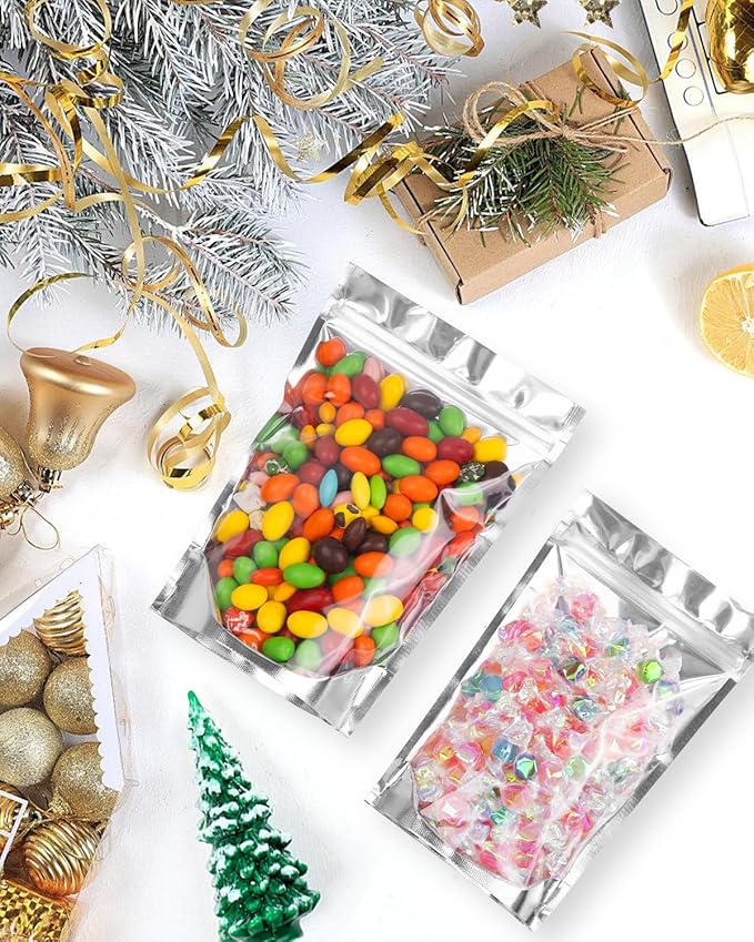 200 Pcs 5"x8" Mylar Bags for Food Storage | Clear Front, Stand-up, Resealable Bags for Small Business Packaging Supplies, Snacks Candy Bath Salts Hand Made Gift Festival