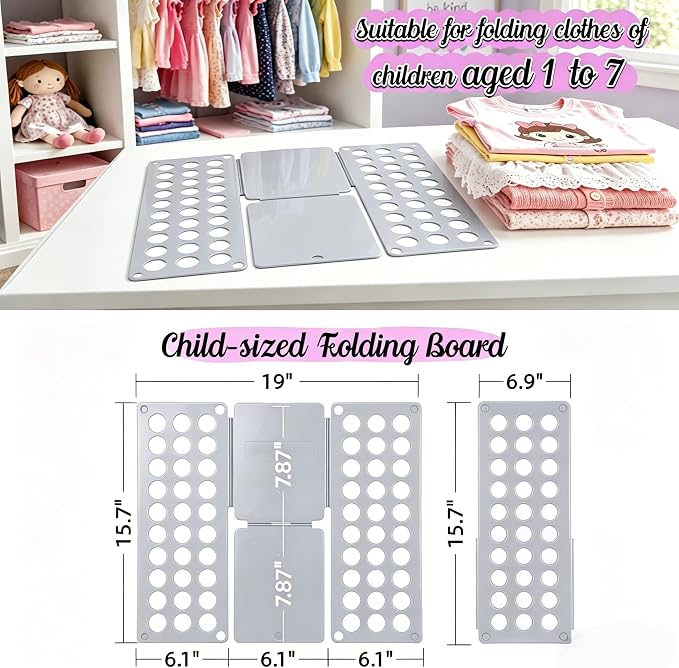 Mini Toddler Shirt Folding Board - Ages 1-7 Gray, Builds Independence | great for Montessori laundry, lightweight PP, smooth rounded edges, quick & simple, develops confidence & skills, stores flat