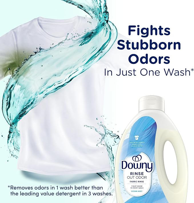 Downy Rinse Laundry Odor Remover, Ocean Mist Scent, 62 FL OZ, Fabric Softener and Laundry Odor Removal Rinse