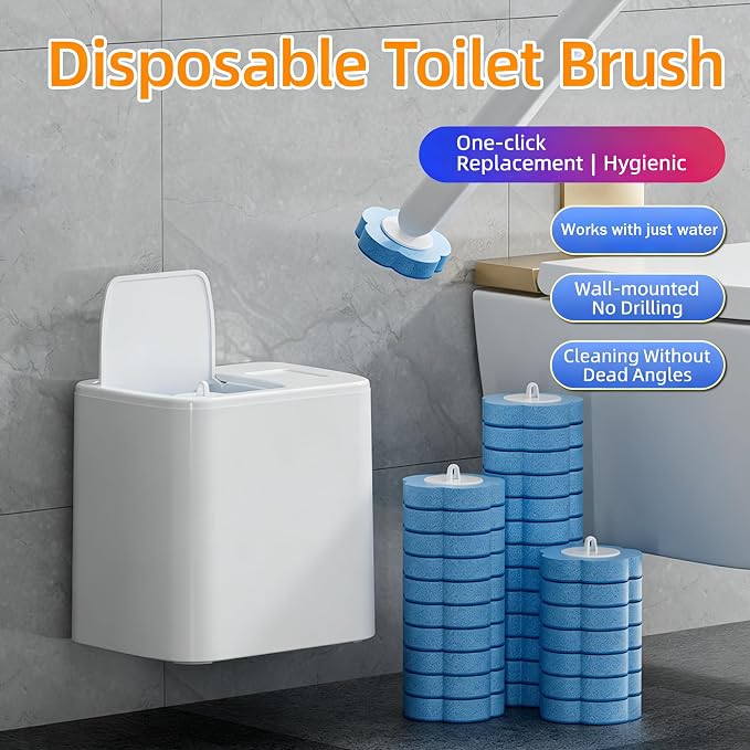 36 sets of disposable toilet brush replacement pads, Auto open and close toilet brush sets, wall-mounted non-contact toilet cleaning kits, and three types of replacement brush heads (Toilet brush set)