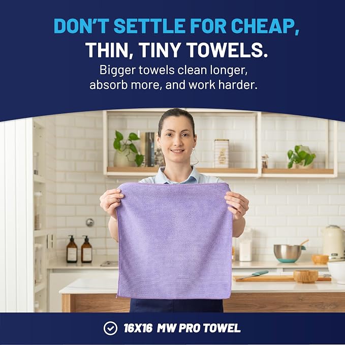 MW Pro Microfiber Cleaning Cloth |Pink, Purple, Blue (12 Pack) | Size 16" x 16" Multi Surface Microfiber Towels