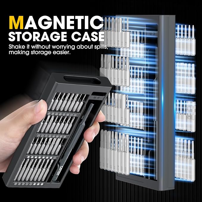 69-in-1 Precision Screwdriver Set, Magnetic Repair Kit for iPhone | Pro 64-piece S2 steel bit set. Includes mat, handle, tweezers, pry bar & magnetizer. Perfect for PC, phone & watch repairs.