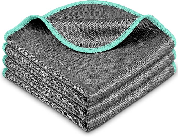 Airlab Glass Polishing Cloth Streak Free Miracle Cleaning Cloth Lint Free Microfiber Cleaning Rags for Glasses Kitchen Dish Mirrors Easy Clean, Pack of 3, 12" x 12", Grey-Green