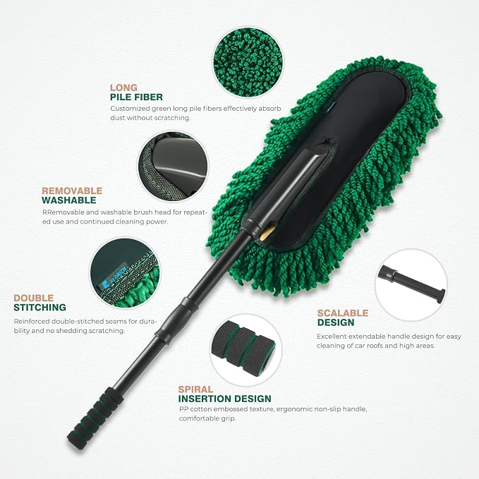 FLORICH Microfiber Car Duster Large Extendable Car Duster Exterior Scratch Free for Cars RV Truck Bike