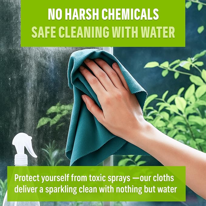 E-Cloth Microfiber Window Cleaning Cloth Kit - Glass Cleaning Cloth for Windows, Mirrors, Cars, Lenses, Eyeglasses, & More, Streak Free Clean, Machine Washable Reusable Towel - Green
