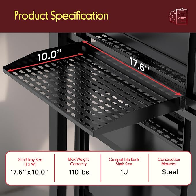 Pyle 2-Pc 1U Server Rack Shelf, Vented Shelves for Good Air Circulation, Cantilever Mount, Wall Mount Rack, Universal Device, Cabinet Shelf, Computer Case Mounting Tray, Black-Pyle PLRSTN14UX2
