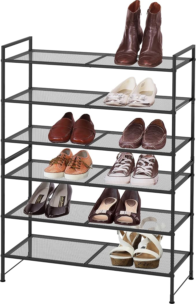 Simple Houseware 3-Tier Stackable Mesh Shoe Rack, Black | 9 Pairs of Shoes Storage Organizer for Closet, Entryway, Garage & Corridor