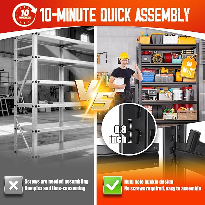 Set of 7-46" W Garage Shelving-2050 lbs 5 Tier Storage Shelves,Adjustable Heavy Duty Metal Shelving Unit and Storage Large Rack,Utility Steel Shelf for Warehouse Industrial Pantry 71"x46"x18"