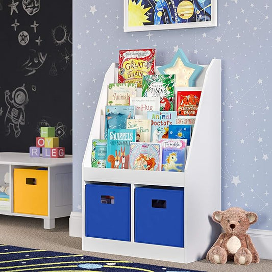 RiverRidge Folding Storage Bins with Handles Blue Cube Storage Organizer for Closet, Bedroom & Playroom - Closet Organizers and Storage Set of 4