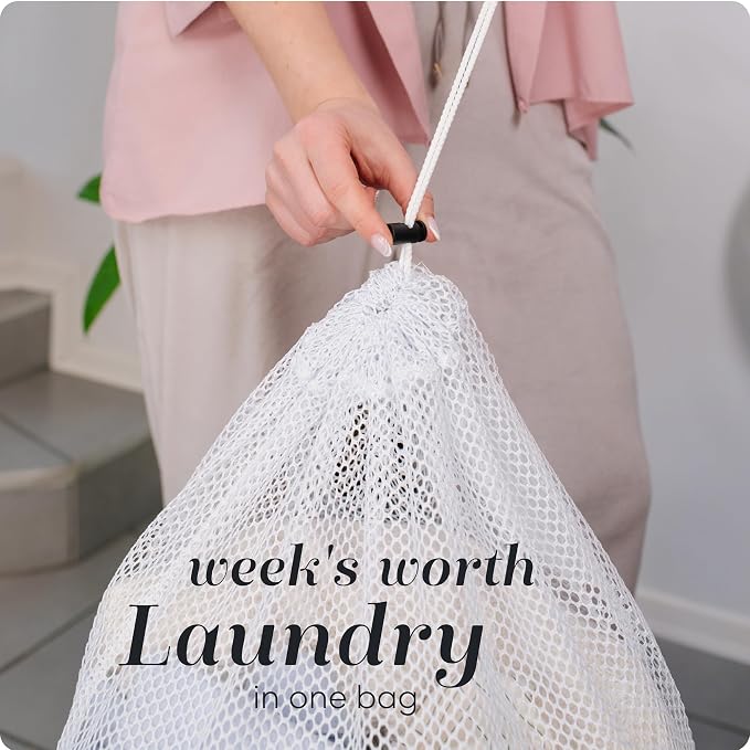 Handy Laundry Mesh XL Laundry Bag 24"x36" 2-Pack, Heavy Duty, White | 2-Pack, XL 24x36 Mesh Laundry Bag, Secure Drawstring, Heavy Duty, Machine Washable, for Delicates Dorm Travel Storage, White