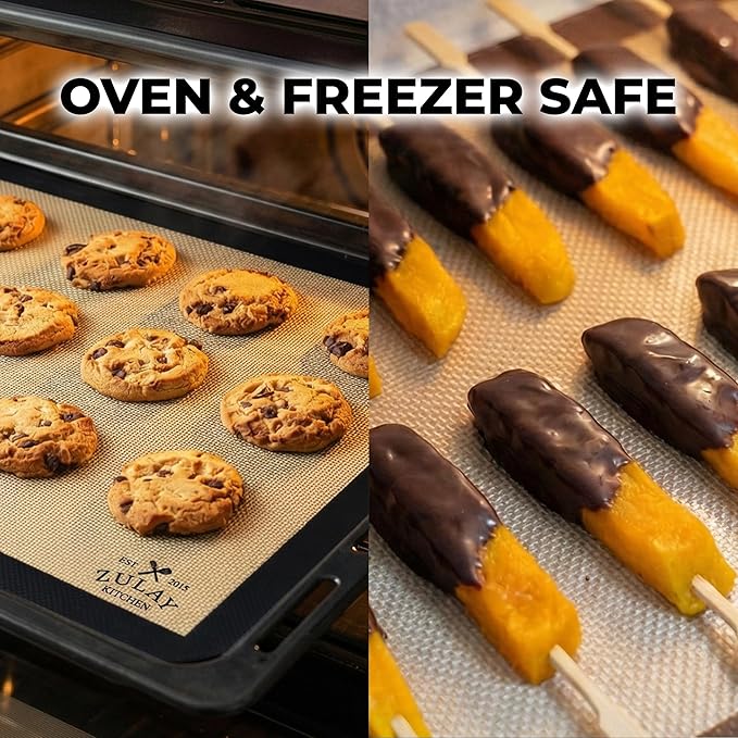 Zulay Kitchen Silicone Baking Mat 2 Pack – 16.5"×11.6" BPA-Free Reusable Baking Sheet, Heat Resistant 480°F – Non-Slip Border, Perfect for Cookies, Bread, Pastries & Oven Use - (Black)