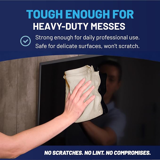 MW Pro Microfiber Cleaning Cloth | Sand | 12 Pack | 16” x 16” | All Purpose Microfiber Towels - Clean, Dust, Polish, Scrub, Absorbent