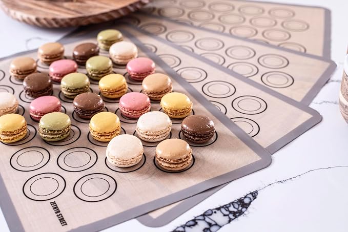 Macaron Silicone Baking Mats - Non-Stick Macaron Mat for Easy Baking | Heat Resistant & Dishwasher Safe Macaron Baking Mat | Reusable & Eco-Friendly, 1/2 Sheet Size - Pack of 4 - for Cookies & More