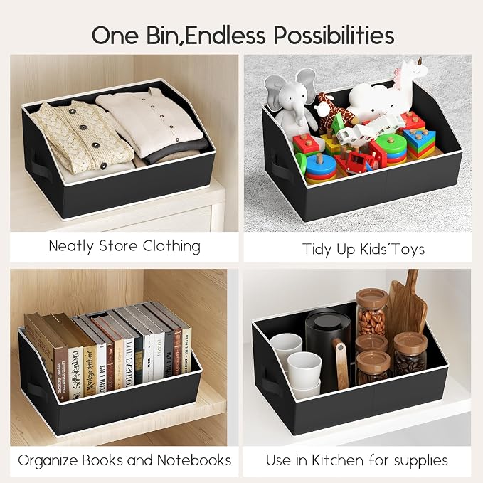 Homsorout Large Closet Organizers and Storage Bins - 6 Pack Trapezoid Storage Baskets for Shelves, Foldable Fabric Baskets with Handles Ideal for Closet, Basket, Wardrobe and Shelf Storage, Black