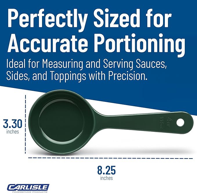 Carlisle FoodService Products Measure Miser Solid Measuring Spoon with Short Handle, 4 Ounces, Green (Pack of 12)