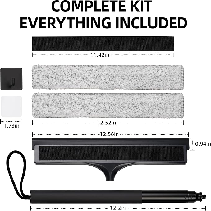 Window Squeegee with Flip-Head, Shower Squeegee 16-59" Long Handle Telescopic Pole & 30% Thicker Blade, Shower Squeegee for Glass Doors, Shower, Car, Windows, Bathroom