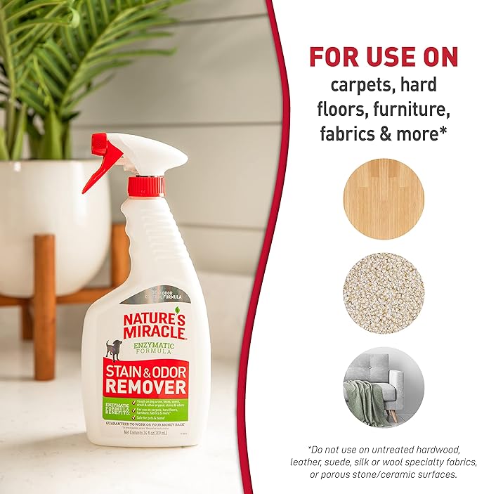 Nature’s Miracle Dog Stain & Odor Remover, Enzymatic Cleaner, 24 oz | Tough on Dog Urine, Feces, Vomit, Drool and Other Organic Stains and Odors, For Multiple Surfaces, Fresh Scent