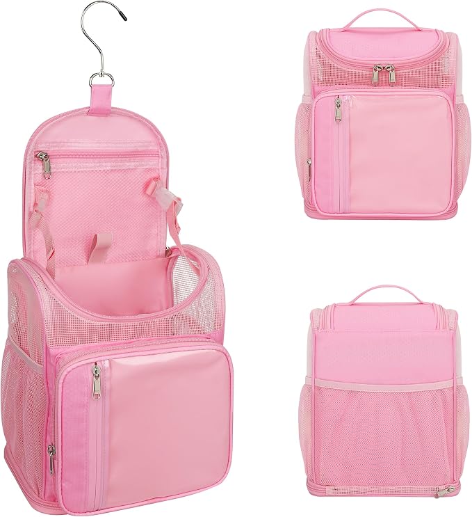 Hanging Shower Caddy Portable - Travel Toiletry Bag for Men & Women, Large Capacity Caddy Dorm Basket, Quick Dry Toiletry Tote Bag with Stain Resistant Bottom for Bathroom, Beach, Camp, Gym - Pink