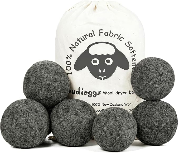 Budieggs Wool Dryer Balls XL 6-Pack, 100% New Zealand Wool Handmade | Chemical-Free Natural Fabric Softener Reusable, Reduces Wrinkles, Tangling, Drying time & Static Cling, Lasts 1000+ Loads