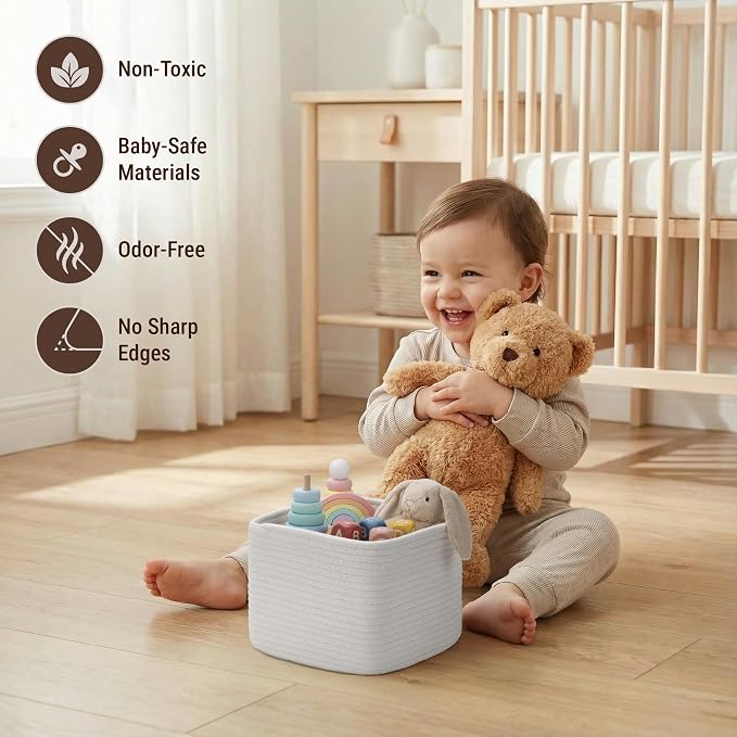 5-Pack Storage Cubes Woven Rope Baskets - 2 Sizes Organizer Bins for Closet, Shelf, Bookshelf, Nursery, Changing Table, Cube Storage Bins, Storage Baskets for Bathroom Toy & Home