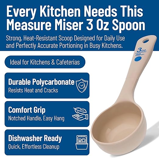 Carlisle FoodService Products Measure Miser Plastic Measuring Spoon with Short Handle, 3 Ounces, Beige - (Pack of 12)