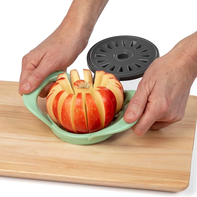 PrepWorks by Progressive Dishwasher Safe 16-Slice Thin Apple Slicer and Corer with Attached Safety Cover (Pistachio)