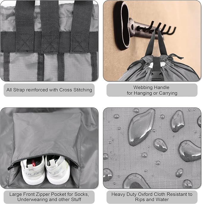 BeeGreen Gray Laundry Backpack w Adjustable Shoulder Straps & Drawstring College Dorm Room Essentials w Handle for Travel Trip Lightweight Durable Laundry Bag Hamper Portable