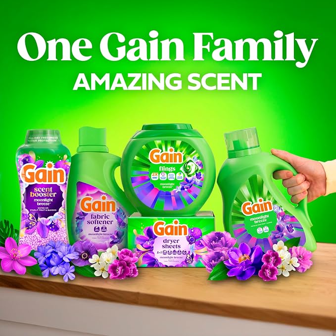 Gain, Liquid Laundry Fabric Softener, Laundry Conditioner, Long Lasting Scent, Softens, Freshness, Helps with Static & Wrinkles, Moonlight Breeze Scent, 140 fl oz (Packaging May Vary)