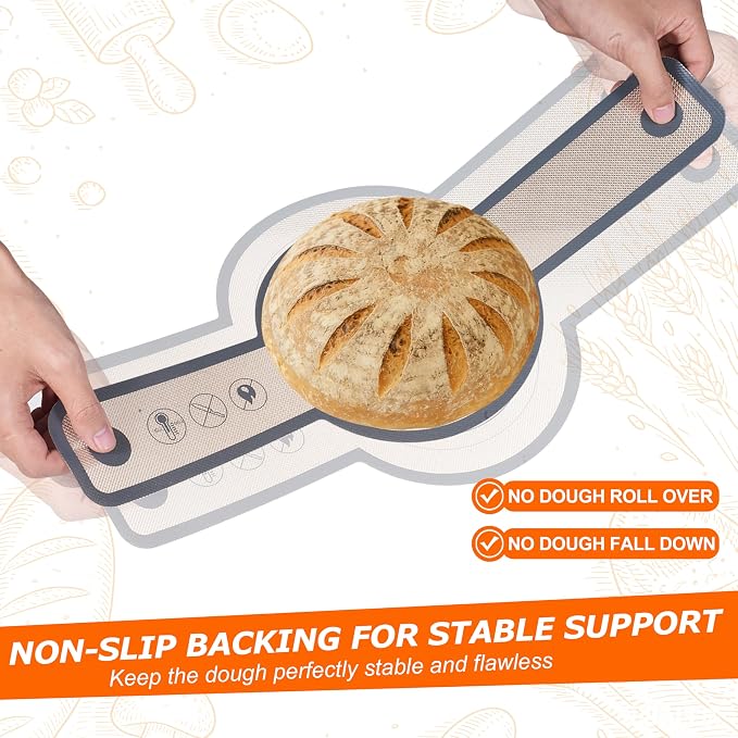 Silicone Bread Sling Mat for Dutch Oven, 2 PCS Non-Stick & Reusable Bread Baking Supplies with Long Handles, Easily Transfer Sourdough & Baking, Dishwasher Safe (Round, Grey)