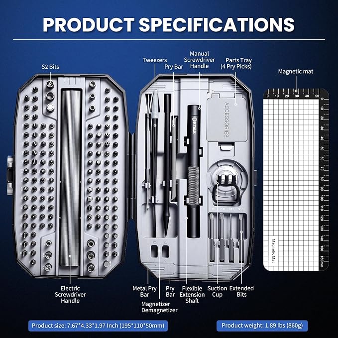 153PCS Precision Electric Screwdriver Set,Mini Magnetic Repair Kit with 140 S2 Bits,Rechargeable 3-Speed Electric Screwdriver,Manual&Electric Dual Mode,LED Light for iPhone,Laptop,PC,Electronics