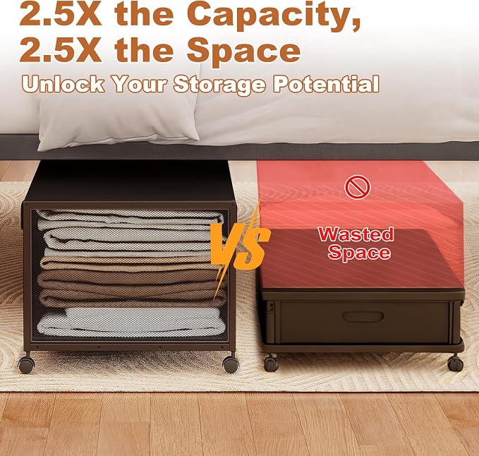Fokyfok 2 Pack Under Bed Storage with Wheels,14 inch Tall Extra Large Under Bed Clothes Storage ,Underbed Storage with Wheels,Rolling Under Bed Drawers with Lid for Dorm,College,Apartment,Black