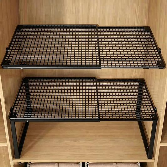 2 in 1 Expandable Floating Metal Cabinet Shelf, Black, 1pc | Adjustable, Anti-Rust Heavy Duty, 2 In 1, 15-24.4 Inch, Stand or Float, For Kitchen Pantry, Closet, Wardrobe