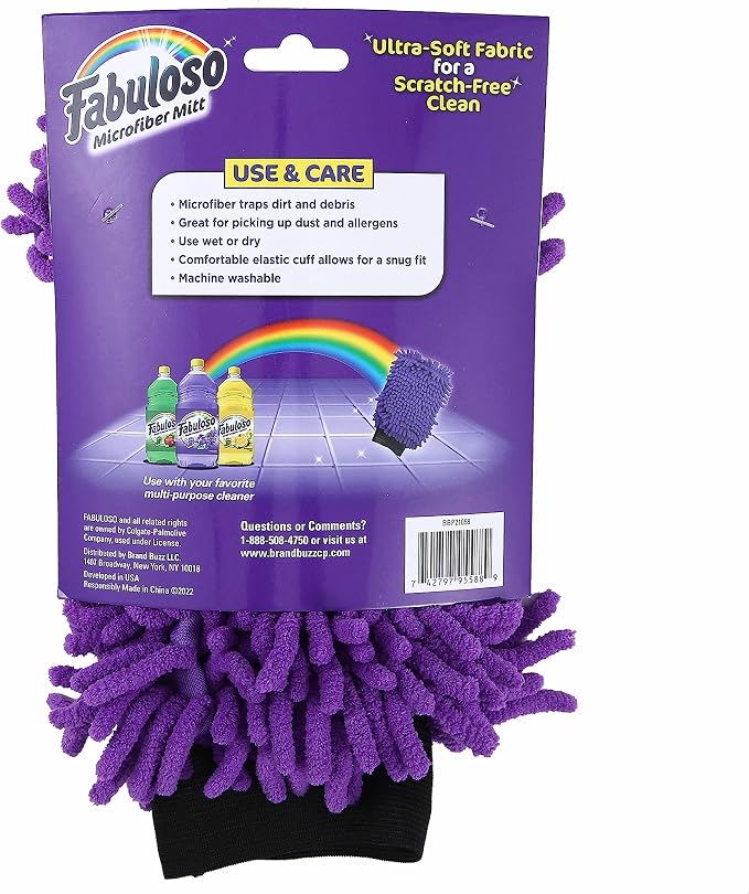 Fabuloso Microfiber Cleaning Mitt Glove, Purple | Lint-free, scratch-free dusting and washing for furniture, blinds, shelves, and car interiors