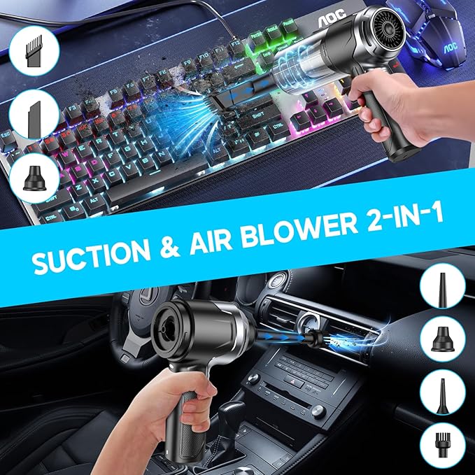 KMM Handheld Car Vacuum Cleaner, 10000PA Hand Held Vacuum & Air Duster | 120W High Power, Portable Cordless, Rechargeable with Multi-Nozzles & LED Light for Home, Car, Office