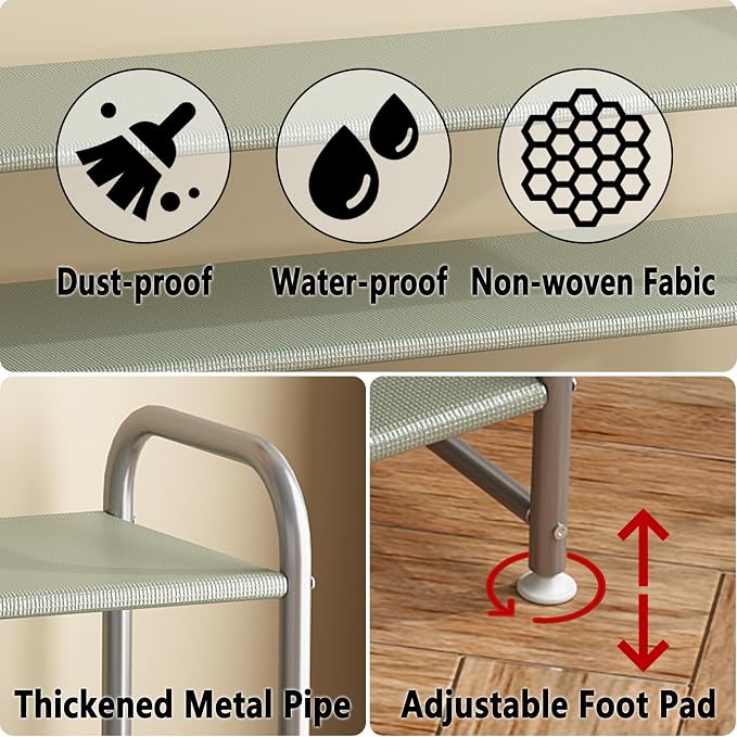 INGIORDAR Shoe Rack 2 Tier Long Storage Organizer Wide Metal Shoe Shelf for Closet Entryway Grey