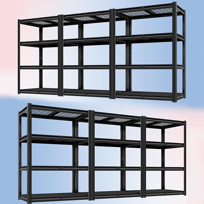 PrimeZone 40" W Heavy Duty Garage Shelving 2200 LBS 4 Tier Storage Shelves Adjustable Industrial Metal Wire Shelf Utility Rack for Garage,Basement,Pantry,Warehouse,Commercial,40" WX20 DX60 H 6Pack